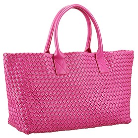Bottega Veneta Woven Ostrich Large Tote Bright Pink