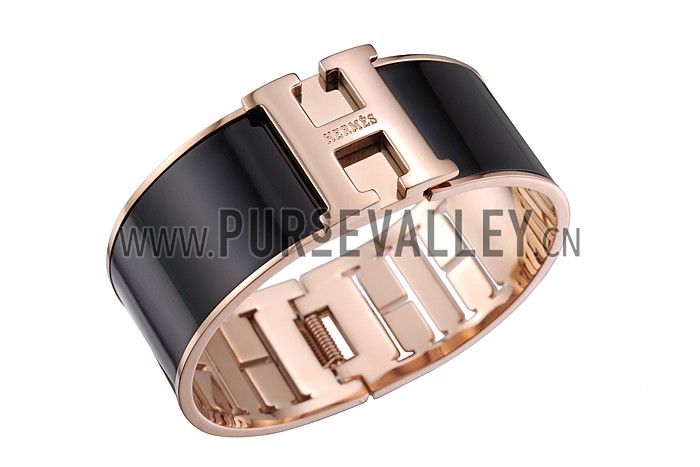 Hermes H Bracelet Black Enamel Rose Gold Handware 700539