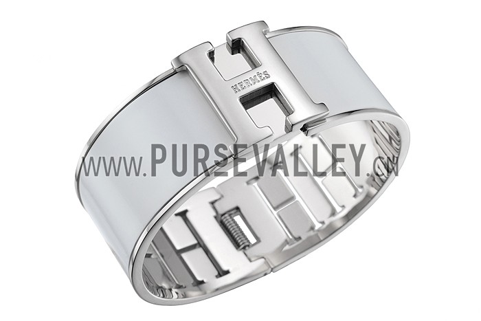Hermes H Bracelet White Enamel Silver Handware 700553