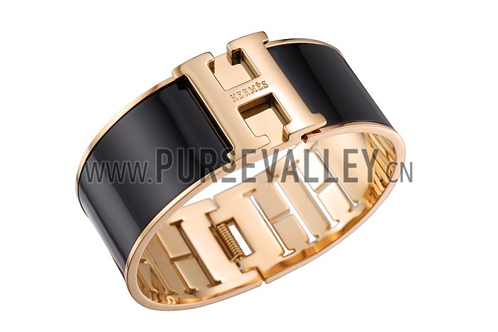Hermes H Bracelet Black Enamel Gold Handware 700555