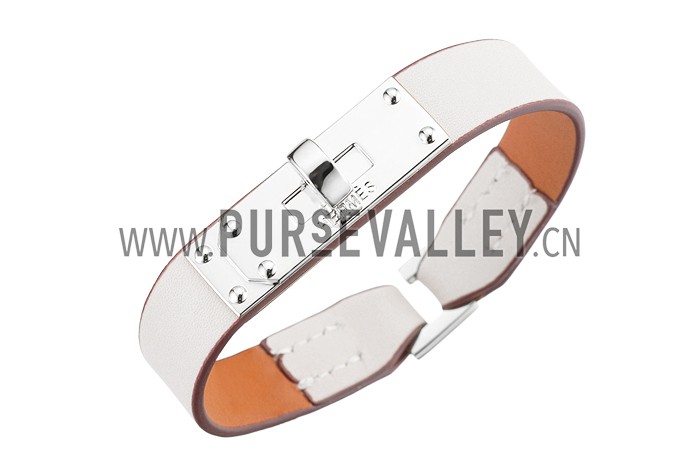 Hermes Micro Kelly Silver Hardware Bracelet White