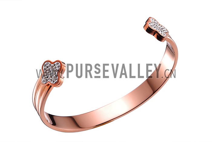 Van Cleef Diamonds Clover Motifs Rose Gold Bangle Bracelet
