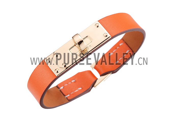 Hermes Micro Kelly Gold Hardware Bracelet Orange