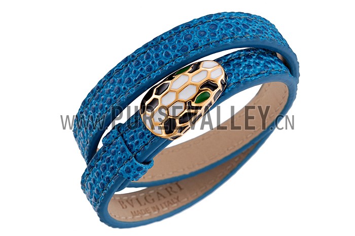 Bvlgari Serpenti Blue Leather Gold Hardware Bracelet 700524