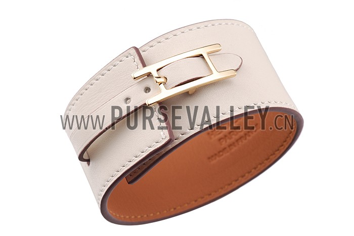 Hermes Hapi Wide White Leather Gold Hardware Bracelet 700606