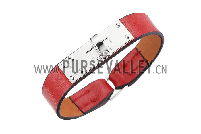 Hermes Micro Kelly Silver Hardware Bracelet Red