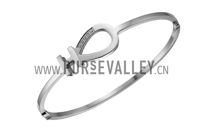 Hermes Diamond Encrusted Horseshoe Silver Bracelet 700613