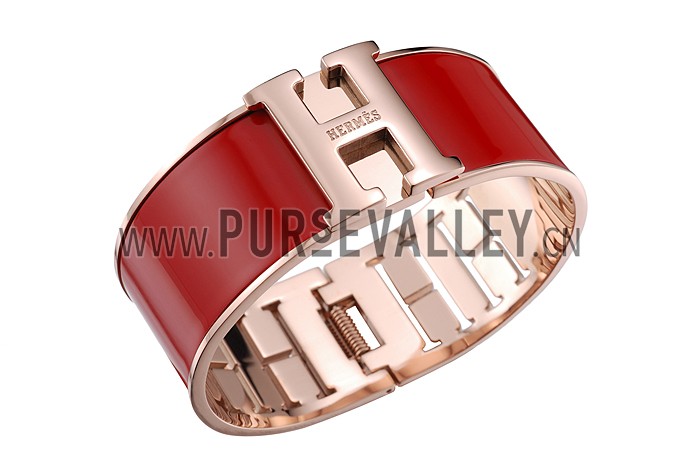 Hermes H Bracelet Red Enamel Rose Gold Handware 700544
