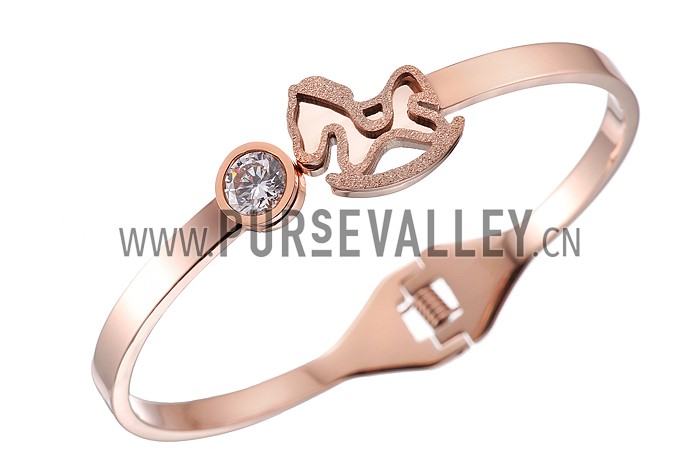 Hermes Horse Motif Metal Rose Gold Bangle 700616