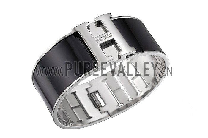 Hermes H Bracelet Black Enamel Silver Handware 700547
