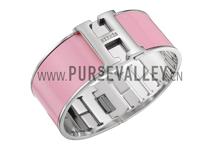 Hermes H Bracelet Pink Enamel Silver Handware 700551