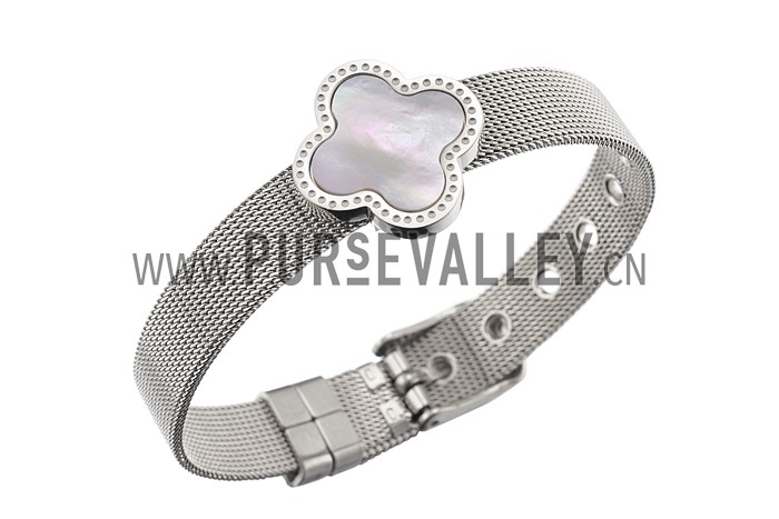 Van Cleef Mesh White Mother-Of-Pearl Silver Bracelet 700583