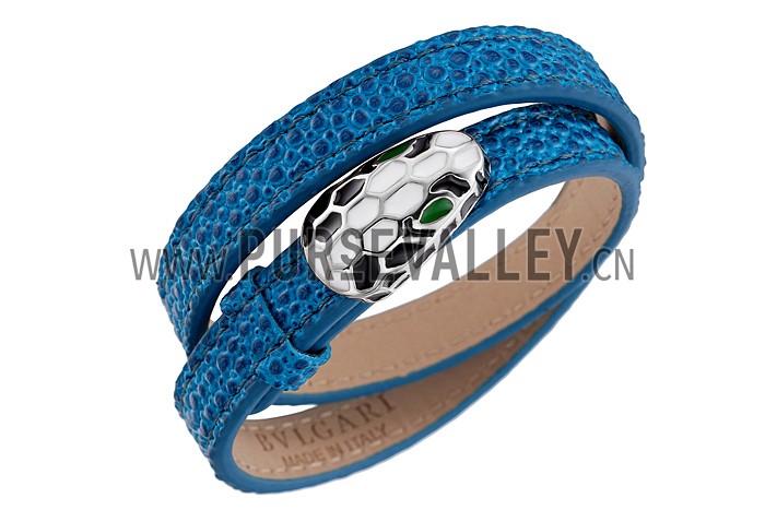 Bvlgari Serpenti Blue Leather Silver Hardware Bracelet 700519