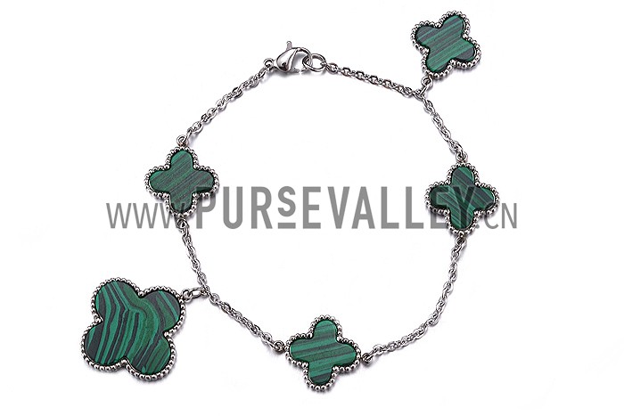 Van Cleef Magic Alhambra Malachite Silver Bracelet