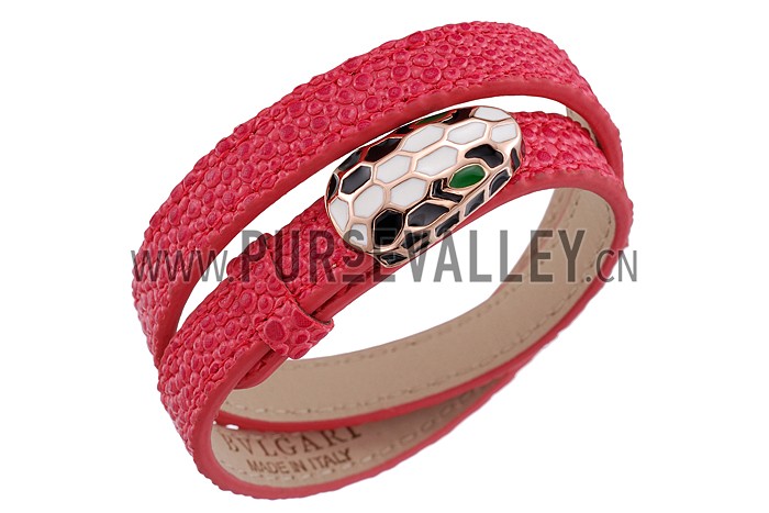 Bvlgari Serpenti Magenta Leather Rose Gold Hardware Bracelet 700531
