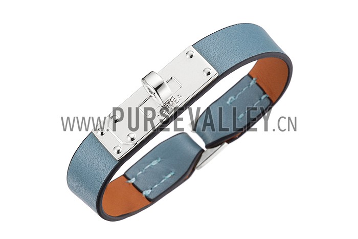Hermes Micro Kelly Silver Hardware Bracelet Blue