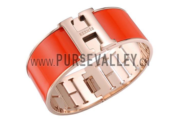 Hermes H Bracelet Orange Enamel Rose Gold Handware 700542