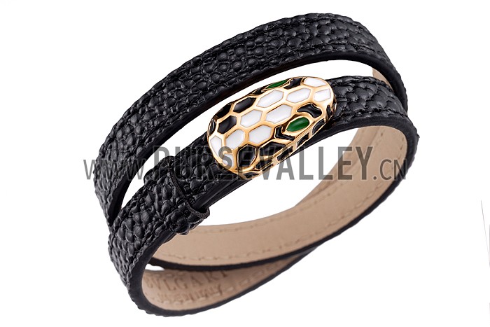 Bvlgari Serpenti Black Leather Gold Hardware Bracelet 700523