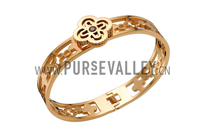 Van Cleef Alhambra Clover And Diamond Motif Gold Bangle Bracelet