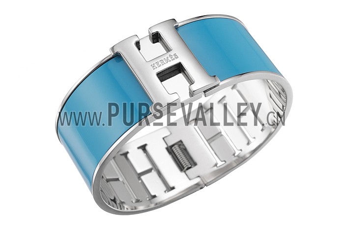 Hermes H Bracelet Blue Enamel Silver Handware 700548