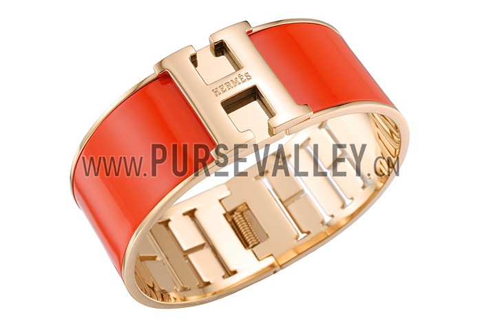 Hermes H Bracelet Orange Enamel Gold Handware 700558