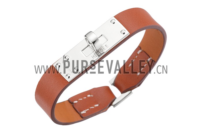 Hermes Micro Kelly Silver Hardware Bracelet Tan