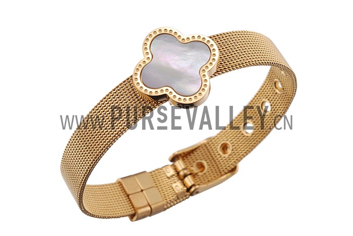 Van Cleef Mesh White Mother-Of-Pearl Gold Bracelet 700581