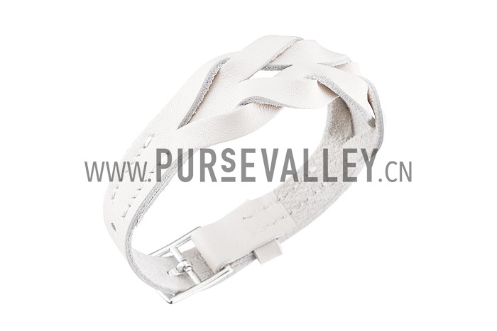 Hermes Hippique Silver Hardware Bracelet White