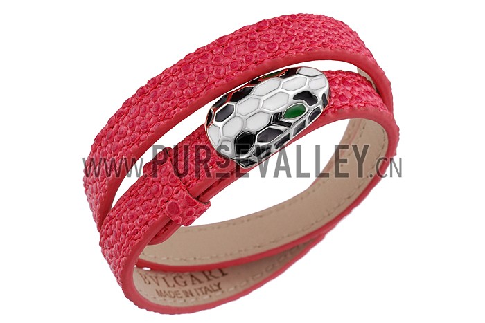 Bvlgari Serpenti Magenta Leather Silver Hardware Bracelet 700521