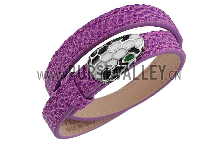 Bvlgari Serpenti Purple Leather Silver Hardware Bracelet 700522