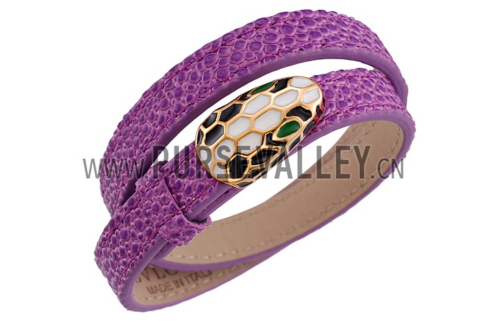 Bvlgari Serpenti Purple Leather Gold Hardware Bracelet 700527