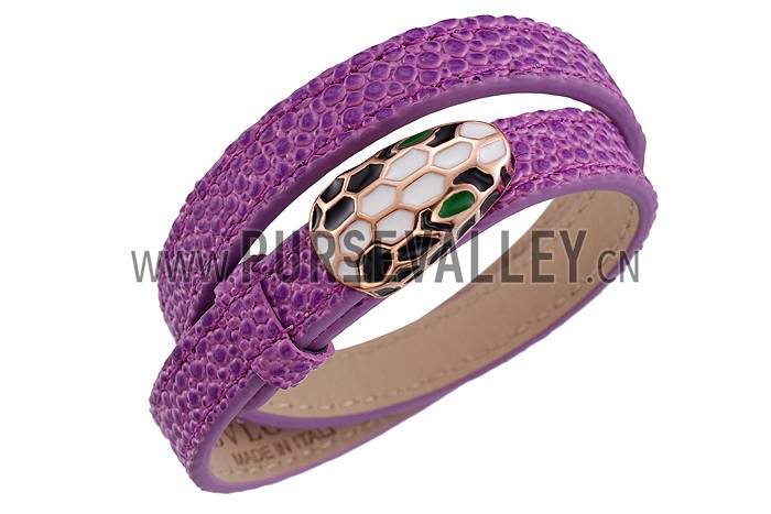 Bvlgari Serpenti Purple Leather Rose Gold Hardware Bracelet 700532