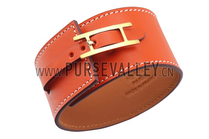 Hermes Hapi Wide Orange Leather Gold Hardware Bracelet 700604
