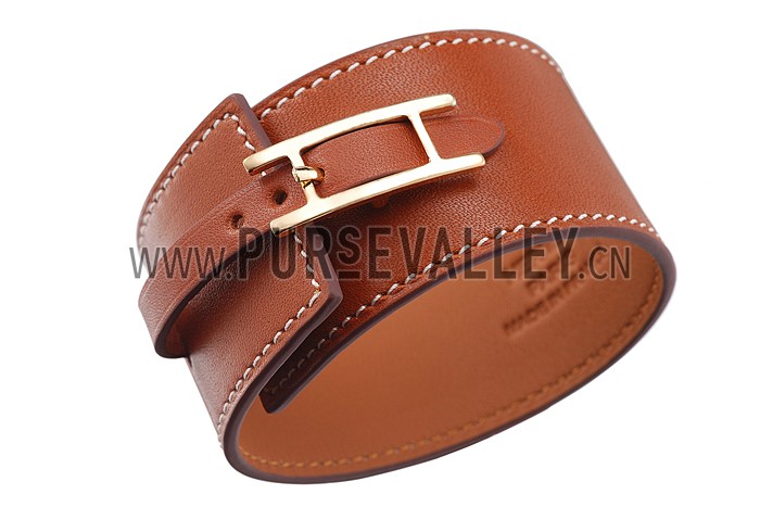 Hermes Hapi Wide Tan Leather Gold Hardware Bracelet 700603