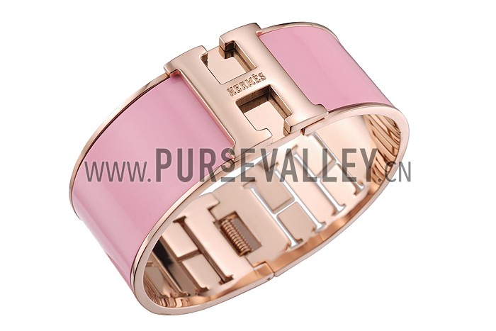 Hermes H Bracelet Pink Enamel Rose Gold Handware 700543
