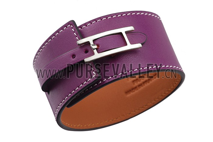 Hermes Hapi Wide Ultraviolet Leather Silver Hardware Bracelet 700597