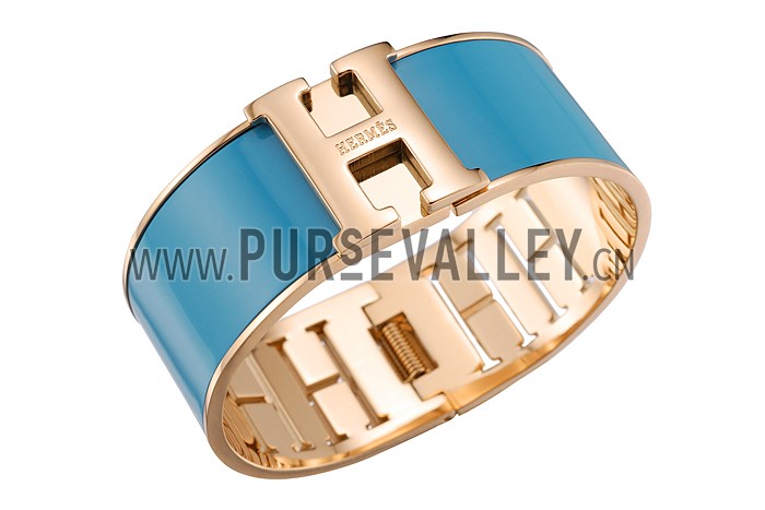 Hermes H Bracelet Blue Enamel Gold Handware 700556