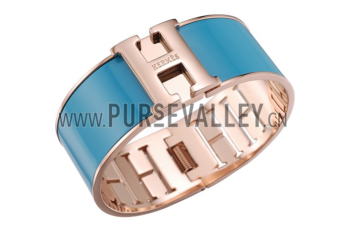 Hermes H Bracelet Blue Enamel Rose Gold Handware 700540