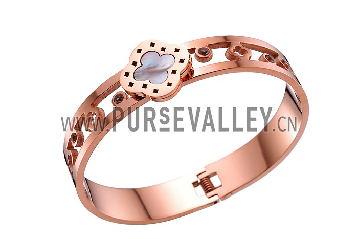 Van Cleef Alhambra Clover Motif And Cutwork Rose-Gold Bangle Bracelet