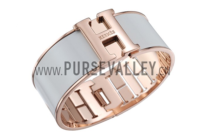 Hermes H Bracelet White Enamel Rose Gold Handware 700545
