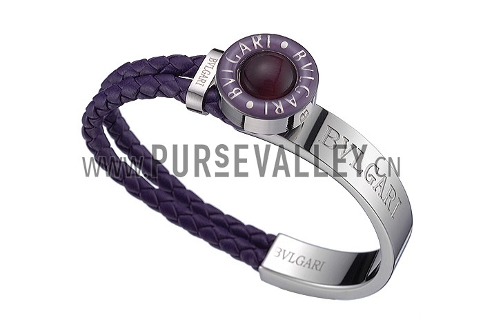 Bvlgari Silver And Purple Leather Bracelet