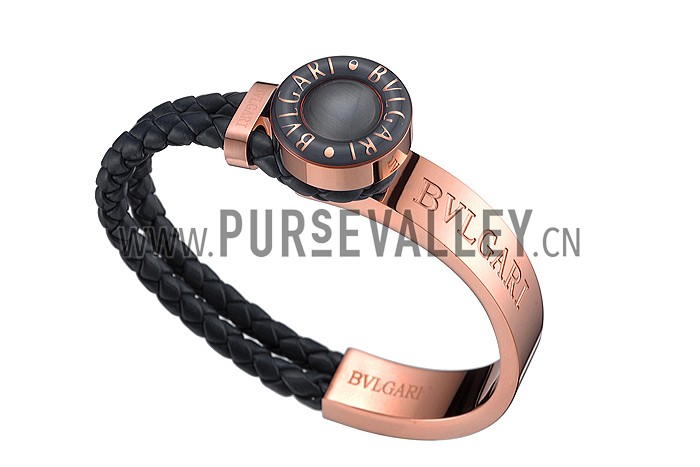 Bvlgari Rose Gold And Black Leather Bracelet