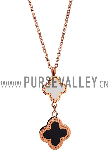 Van Cleef Magic Alhambra Rose 2 Tone Clover Motifs Gold Necklace