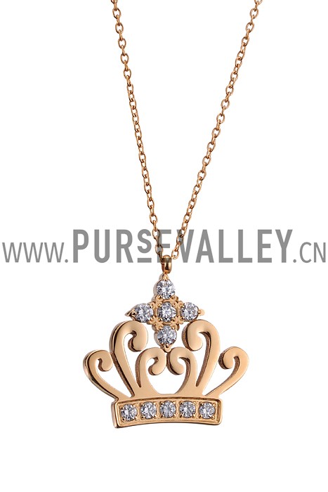 Cartier Gold Necklace With Diamond Encrusted Crown Pendant