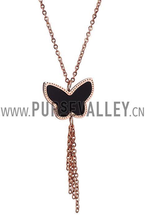 Van Cleef Alhambra Mini Butterfly Black Pendant Rose Gold Necklace
