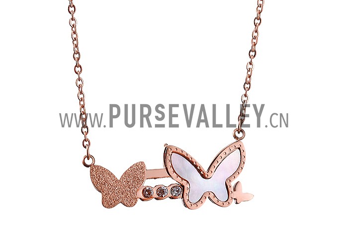 Van Cleef Alhambra Three Butterfly Pendant Rose Gold Necklace