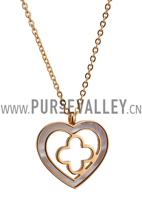 Van Cleef Magic Alhambra Heart And Clover Motifs Pendant Gold Necklace