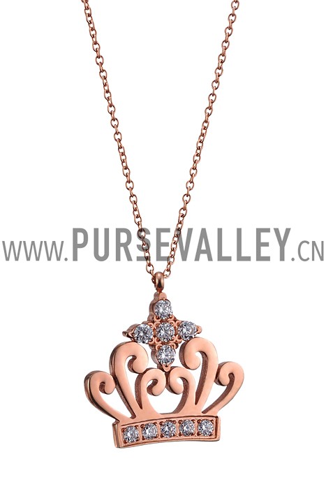 Cartier Rose Gold Necklace With Diamond Encrusted Crown Pendant