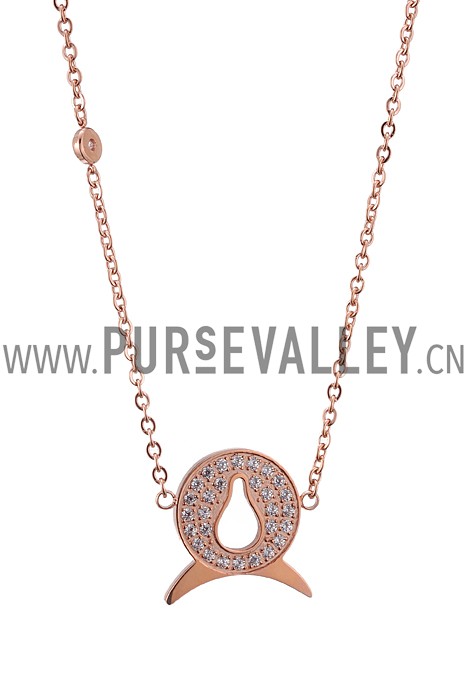 Cartier Keyhole Rose Gold Necklace Diamond Encrusted Pendant