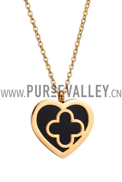 Van Cleef Sweet Alhambra Heart And Clover Mini Pendant Gold Necklace